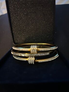 Gold  Pavé Stackable Bangle Bracelets Group of 3